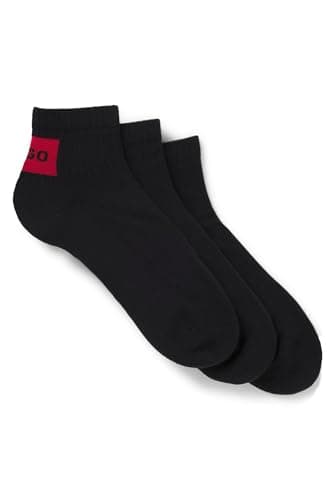 Image of HUGO Mens 3P SH RIB LABEL CC Three-pack of ankle socks with red logo labels