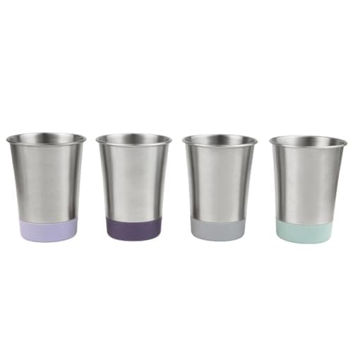 Image of Elk and Friends Stainless Steel Kids + Toddler Drinking Cups | 12oz Tumblers with Colored Base | Durable + Stackable | Travel, Camping + Outdoors | Dishwasher Safe | 4 Pack