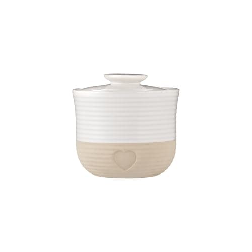 Image of Mason Cash Rustic Charm Storage Jar 700ml Stoneware with Airtight Lid French Provincial Design with Heart Motif Ideal for Tea Coffee Sugar Rice