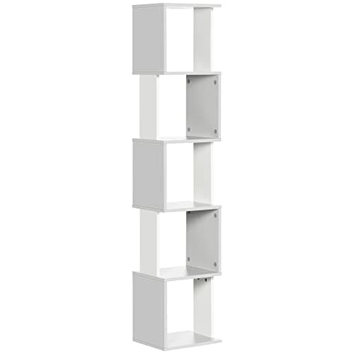 Image of HOMCOM Modern 5-Tier Bookshelf, Freestanding Bookcase Storage Shelving for Living Room Home Office Study, White and Light Grey