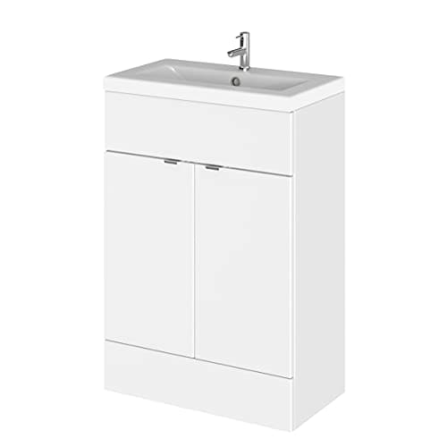 Image of Hudson Reed CBI107A Fusion Modern Bathroom 2 Door Floor Standing Vanity Unit and Full Depth Ceramic Basin, 600mm, Gloss White