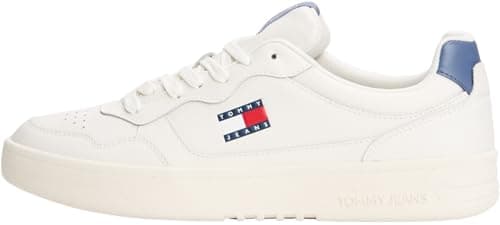 Image of Tommy Jeans Mens (New) TJM Cupsole Leather Ess Em0em01443 Low Top, Grey Blue Moment, 10 UK