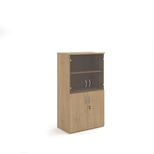 Image of Mr Office Universal combination unit with glass upper doors 1440mm high with 3 shelves, Kendal Oak