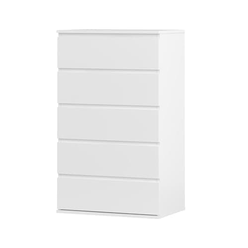 Image of Panana Wooden Chest Of Drawers, 4/5/6 Drawer Modern Heavy Duty Dresser No Handle Sleek Design Tall Dresser Storage Organizer Unit Bedroom Furniture for Home Office (White, 5 Drawers)