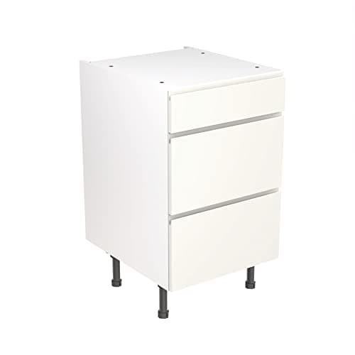 Image of Kitchen Kit Flatpack Base Cabinet - Screwless Quick Build Kitchen Unit - J-Pull Door - Base Unit - 3 Drawer - 500x870mm - White Gloss