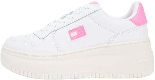 Image of Tommy Jeans Women's Tjw Basket Flatform EN0EN02981 Low Top, Pink (Ecru/Synthetic Blush), 6.5 UK