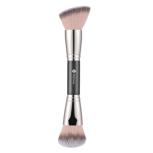 Image of TEOYALL Dual-Ended Foundation Blending Brush, Flat Angled Kabuki and Domed Cheek Synthetic Bristles for Liquid Cream Powder