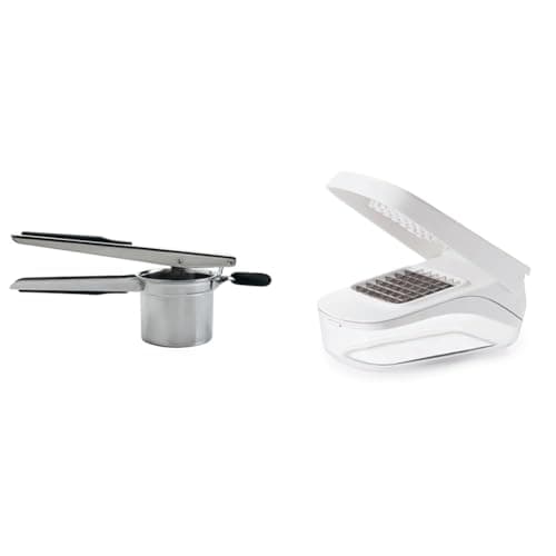 Image of OXO Good Grips Potato Ricer,Silver & Good Grips Vegetable Chopper with Easy-Pour Opening, White, 10.7 x 26.2 x 16.5 cm
