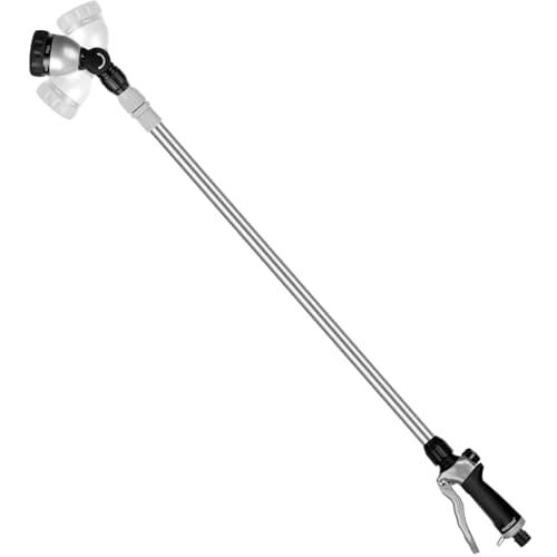 Image of RESTMO 91–152 cm Metal Watering Wand, Long Telescopic Tube | 180° Adjustable Ratcheting Head | 7 Spray Patterns | Flow Control, Garden Hose Sprayer to Water Hanging Baskets, Shrubs, Black