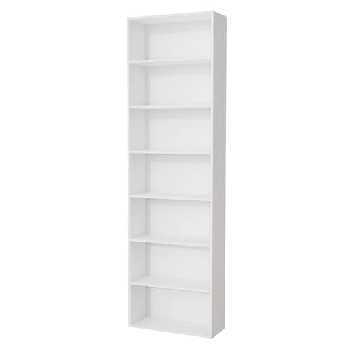 Image of Nera Wooden 7 Tier Bookcase Standing Shelf Tall Storage Shelving Unit for Storage (White)