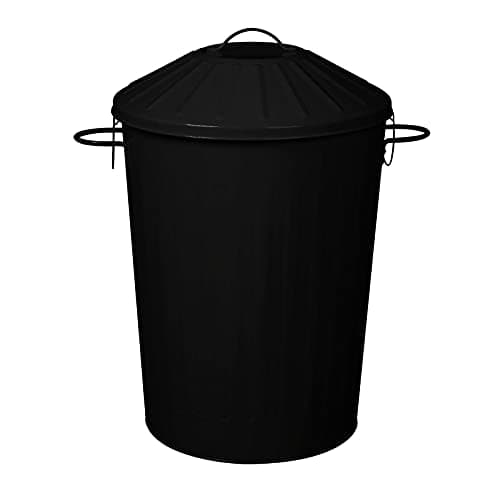 Image of simpa 60L Colourful Vintage Style Metal Tapered Dustbins & Lids - Black 62cm (H) x 38cm (Dia)