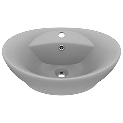 Image of vidaXL Luxury Matt Light Grey Ceramic Basin | Oval Above Counter Washbasin with Overflow | Decorative Bathroom Sink | Stylish & Practical | 58.5x39 cm
