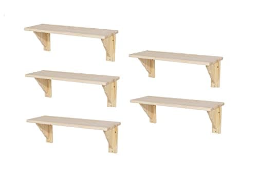 Image of Set of 5 Natural Wooden Shelf Storage Kit Pine Colour & Fixings 580mm x 190mm x 16mm