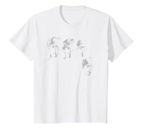 Image of Official The Beatles Band Retro Faces Fab Four T-Shirt, Youth, White, Medium