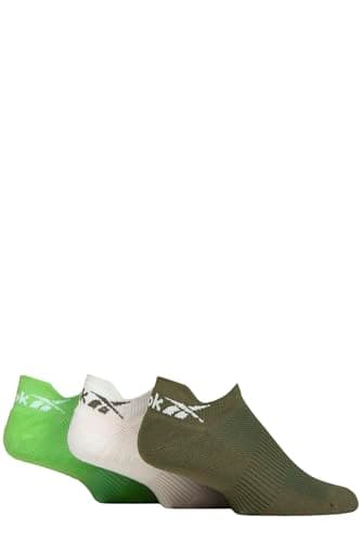 Image of Reebok Unisex 'Essentials' Trainer Sock - Mens & Ladies, Cotton, Sports Use, Cushioned, Arch Support, Plain, Pull-up Heel, 3 Pair Multipack UK Size Range 2.5-10 Green/White/Lime 6.5-8 UK