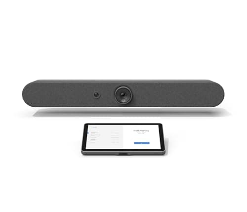 Image of Logitech Rally Bar Mini All-in-One Conference Camera with Wall Mount & Tap Touch Controller with CAT5e Kit – 4K UHD PTZ Camera, 4x Zoom, Dual Speakers, 6 Mics, Oleophobic, Graphite (Renewed)