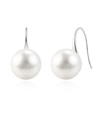 Image of Weviway 925 Sterling Silver Pearl Drop Earrings for Women - Hypoallergenic 12mm White Pearl Earrings Dangle Earrings for Women Wedding