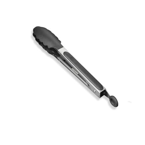 Image of QIALAI 28cm Nylon-Tip Food Tongs, Heat Resistant Non-Scratch Cooking Tongs for BBQ, Baking & Salad, with Stainless Steel Handle & Non-Slip Grip, Black