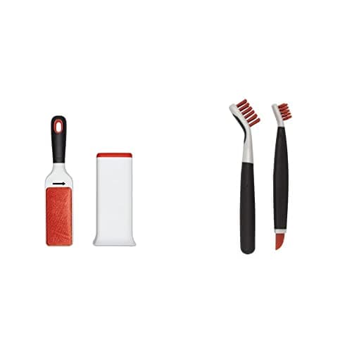 Image of OXO Good Grips FurLifter Garment Brush for Removing Pet Hair from Clothing, Red, White & Good Grips Deep Clean Brush Set