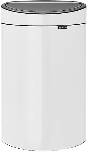 Image of Brabantia 40L Kitchen Touch Bin New (White) Removable Lid, Soft-Touch Open, Flat Back, Easy Clean Rubbish Waste Bin + Bin Bags