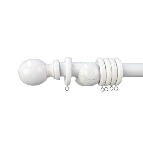 Image of Amari Bargains Wooden Curtain Pole – Premium Quality Curtain Rail Poles – 28mm Fixed Length Multi Finials Curtain Pole Set with Rings, Suitable for Any Room (White, 120cm)