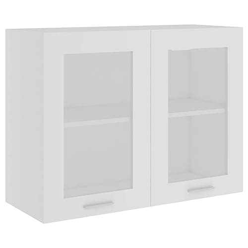 Image of vidaXL Hanging Glass Cabinet Chipboard Kitchen Furniture Storage Shelf Wall Cabinet Cupboards Wall Mounted Fitment Living Room White