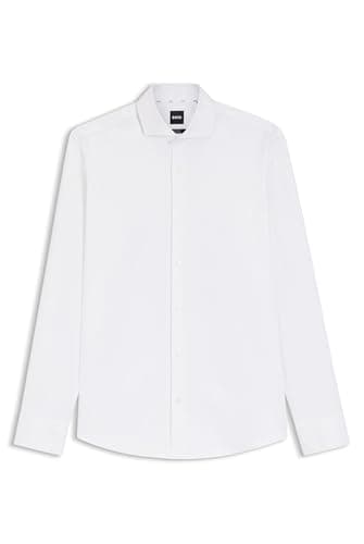 Image of BOSS Mens H-JOE-spread-C1-222 Easy-Iron Regular-fit Shirt in Stretch Cotton