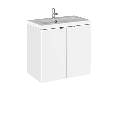 Image of Hudson Reed CBI136A Fusion Modern Bathroom 2 Door Wall Hung Vanity Unit and Full Depth Ceramic Basin, 600mm, White Gloss