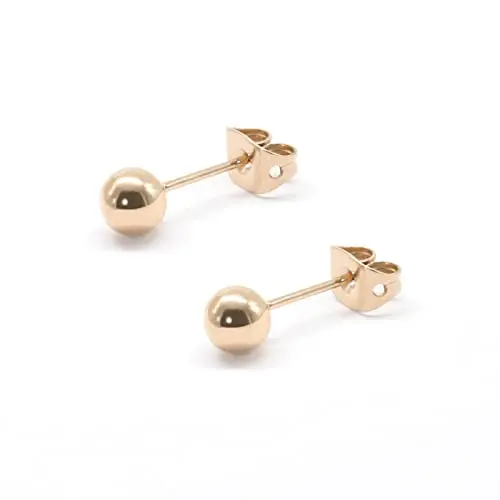 Image of Artskin Women Stud Earrings Girls Titanium Earrings Hypoallergenic Classic 5mm Anti Allergy Rose Gold Plated Round Ball Men Earrings for Sensitive Ears