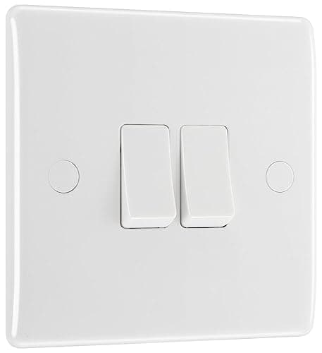 Image of BG Electrical Double Wall Light Switch, 2 Way, Round Edge, Nexus 800 Series, White Moulded, 20A, 16AX, 842