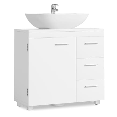 Image of VASAGLE Under Sink Bathroom Cabinet, Storage Cabinet, with 3 Drawers, 2 Compartments Behind the Door, for Washbasins with Pedestal, with Feet, 30 x 70 x 64 cm, Cloud White BBK504W01