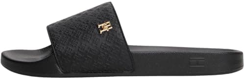 Image of Tommy Hilfiger Women’s Elegant Monogram Pool Slides, Black (Black), 5