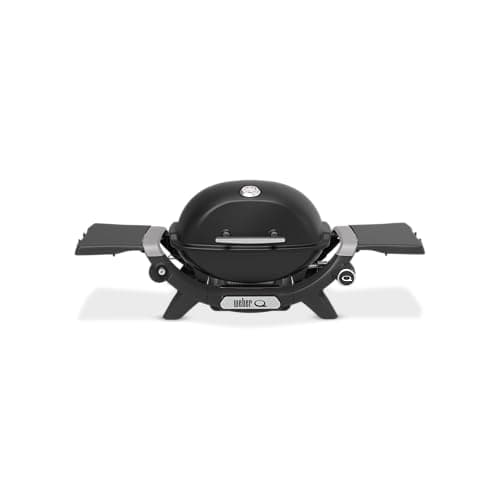 Image of Weber Q 1200N Gas Barbecue with Side Tables/Compact BBQ, Porcelain-Enamelled Cast Iron Grates, Built-In Lid Thermometer, High-Efficiency Burner, 1290 cm² Cooking Surface, Midnight Black