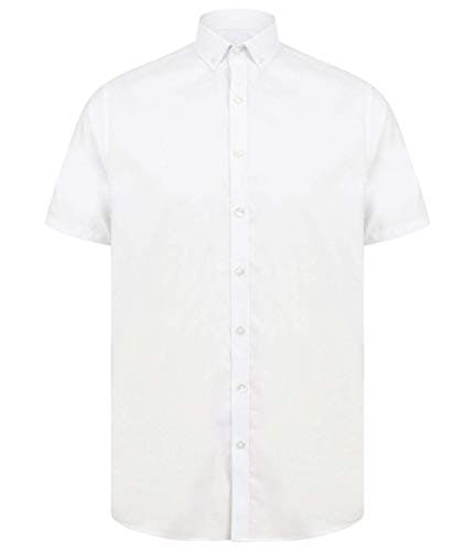 Image of Henbury Modern Short Sleeve Slim Fit Oxford Shirt White XXL