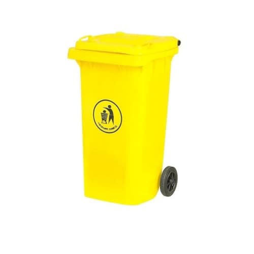 Image of DUAS Outdoor Wheelie Bin Trash Can Large 100L & 120L EN840 Certified Rubbish Waste Dustbin with Lid, Rubber Wheels, and Steel Axle – Durable for Home Workplace and Commercial Use (Yellow, 100L)