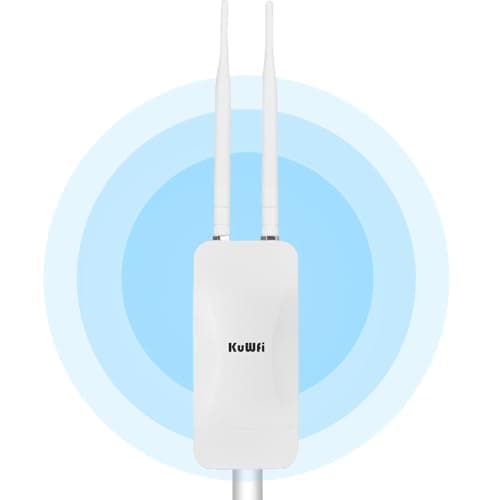 Image of KuWFi AC1200 MU-MIMO Outdoor WiFi Extender,IP65 Dual Band 2.4GHz+5GHz, Outdoor Wireless Access Point with PoE Powered, Outdoor Access Point Support Cloud Service/AP Mode,Wall/Celling Mount,for Garden