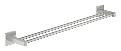 Image of GROHE Start Cube Double Towel Rail – Bathroom Wall Mounted Dual Towel Bar (Metal, Concealed Fastening, Including Screws and Dowels), Size 654 mm, Stainless Steel, 41104DC0