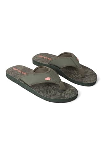 Image of Animal Swish Womens AOP Flip Flops - Slip-on, Lightweight Sandals with Soft padded upper straps - For Autumn, Winter, Beach & Outdoors Dark Khaki Adult Shoe Size 4