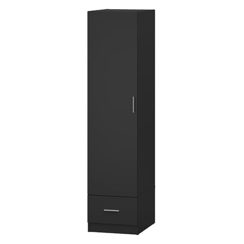 Image of Panana Modern 1 Door 1 Drawer Wardrobe with Hanging Rail and Storage Shelf, Compact Bedroom Clothes Cupboard Organizer Furniture, Easy Assembly (Black)