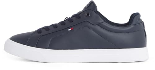 Image of Tommy Hilfiger Men’s Icon Flag Essential Leather Court Trainers, Blue (Desert Sky), 10