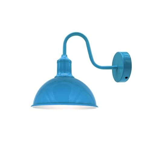 Image of DC VOLTAGE Swan Neck Wall Light – Retro Industrial Style Metal Wall Sconce with Curved Arm, Red Finish, 210mm Diameter Shade, 100mm Height – Ideal for Bedrooms (Blue)