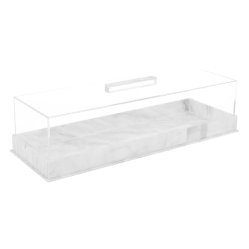 Image of Rectangular Serving Tray With Lid Grey Marbleized Grain Cake Stand, Acrylic Holder Dessert Holder Tray, Rectangle Pastry Display Case, Elegant Marble Dessert Tray for Countertop Cakes (White)