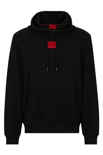 Image of HUGO Mens Daratschi214 Cotton-terry hooded sweatshirt with red logo label