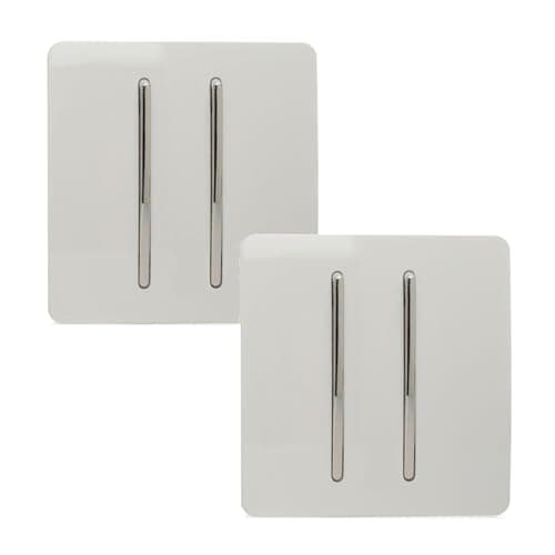 Image of Trendi 2 Gang 2 Way Artistic Modern 10 Amp Rocker Light Switch Ice White (Pack 2)