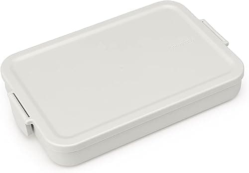 Image of Brabantia - Make & Take Lunch Box Flat - Medium Volume (1.1L) - BPA-Free - Lid with Clips - Suitable for Freezer - Dishwasher & Microwave Safe - Light Grey - 25.5 x 16.6 x 3.7 cm