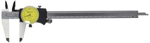 Image of Mitutoyo 505-731 Dial Caliper, Stainless Steel, Yellow Face, 0-200 mm Range, -0.03 mm Accuracy, 0.02 mm Resolution