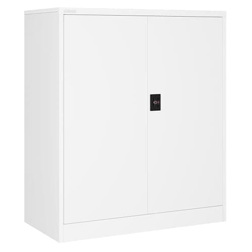 Image of Atahome Metal Cabinet Storage Cupboard Lockable Steel Cabinet Locking Doors, 2 Adjustable Shelves – Home, Office, Garage, Kitchen or Pantry, 90 x 80 x 40 cm (H x W x D) Pergamon (Pergamon, White)