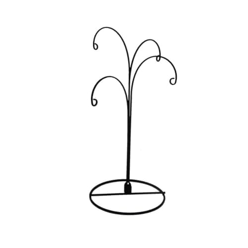 Image of Pryzoq Christmas Ornament Display Stand, Metal Tree Design with 5 Hooks, Black, Holiday Table Decoration