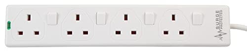 Image of PRO ELEC PELB1921 4 Way Individually Switched Surge Protected Extension Lead White, 5m