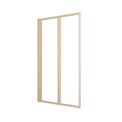 Image of Marwell Double Gold Folding Bath Screen - 120 x 70 cm Shower Screen for Bathtub with 4 mm Tempered Safety Glass - Two Swivelling Walls Aluminium Frame